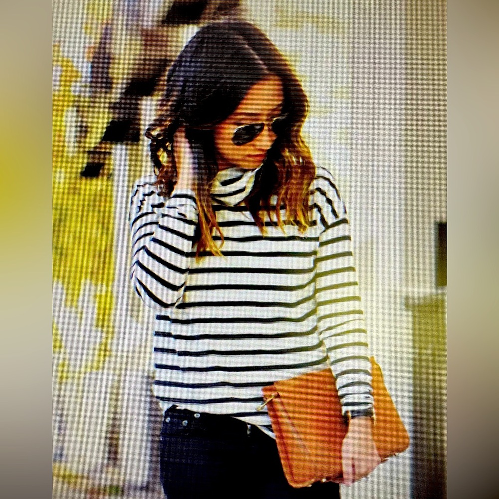 J.Crew, oversized, turtleneck in stripe, ivory and black, size XL